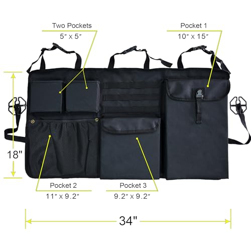 Car Trunk Organizer with Multiple Storage Compartments, Mesh Pockets, Black