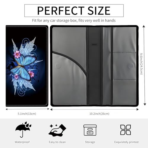 Premium Car Registration and Insurance Card Holder, Cute PU Leather Car Document Holder, Vehicle Glove Box Car Organizer with Magnetic Closure for Driver License, Cards Retro Blue Butterfly - color: Retro Blue Butterfly