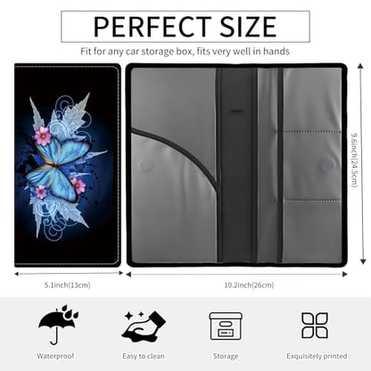 Premium Car Registration and Insurance Card Holder, Cute PU Leather Car Document Holder, Vehicle Glove Box Car Organizer with Magnetic Closure for Driver License, Cards Retro Blue Butterfly - color: Retro Blue Butterfly