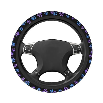 Paw Prints Steering Wheel Cover - Purple Dog Paws Steering Wheel Cover Women Men Car Cup Holder Pad 2 Pack Decor Anti-Slip Auto Neoprene Universal 15 Inch Steering Wheel