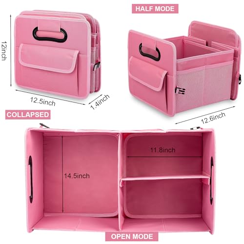 Car Trunk Organizer, Car Organizers and Storage Collapsible Multi Compartment Container Box, Adjustable Car Accessories for SUV Sedan Truck, Large Size, Pink - color: Pink, size: Large