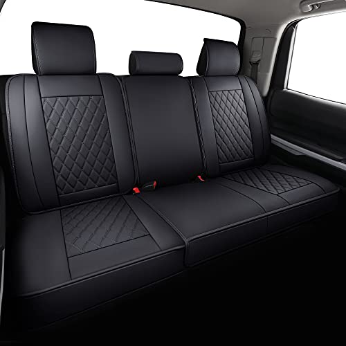 LUCKYMAN CLUB 2007-2021 Tundra Pickup Trucks Car Seat Covers X05-T3 Rear-only, Fit SR5 SR Platinum TRD PRO Trims Crew/Crewmax/Extended/Double Cab with Water Proof Faux Leather (Black Rear) - color: Black, size: 2007-2021 Rear-Only