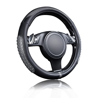 Flying Banner car Steering Wheel Cover Gel Massage Velvet Cool Warm Universal Size 15 inches SUV Truck Anti Slip Odorless Summer Winter (Black Gray, Gel Massage) - color: Black Gray