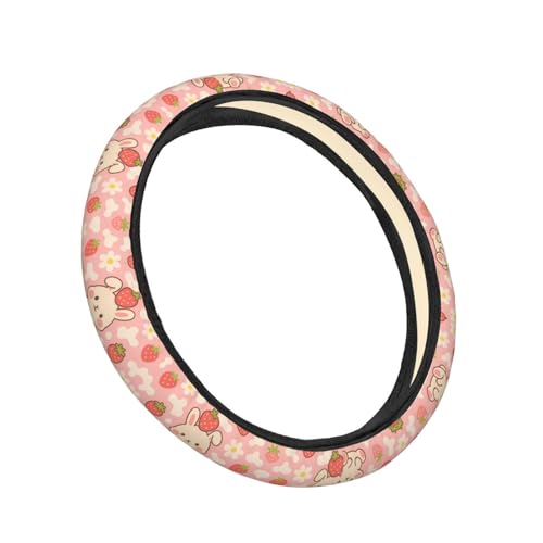 Cute Pink Strawberry Bunny Steering Wheel Cover for Women Men, Non-Slip Steering Wheel Protector Car Wheel Covers, Universal 15 Inch Fit for Auto, Suvs, Truck - color: Cute Pink Strawberry Bunny