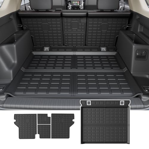 Cargo Mat Compatible with 2010-2024 Toyota 4Runner 5 Seats Trunk Mat Cargo Liner Back Seat Cover Protector 2023 Toyota 4 Runner Accessories (Trunk Mat+Backrest Mats,Fit Without Sliding Tray) - color: Fit Without Sliding Tray, size: Trunk Mats + Backrest M