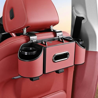 Back Seat Car Organizer,4 in 1 Multifunctional Car Back Seat Storage Box with Drink Cup Holder Tissue Box, for Hold Phone,Snacks, Drinks, Handbag-Red - color: Red