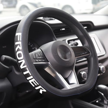 XITER Leather Steering Wheel Cover for Frontier 2022-2026,with Frontier Logo - color: Frontier 2022-2026,With "Frontier" LOGO