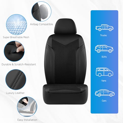 PIC AUTO Car Seat Cover, Super Breathable Mesh Front Seat Cover for Cars, Black Leather Seat Covers, Universal Fit, Durable, Airbag Compatible, Suitable for SUVs, Trucks, Sedans, and Vehicles - color: Black