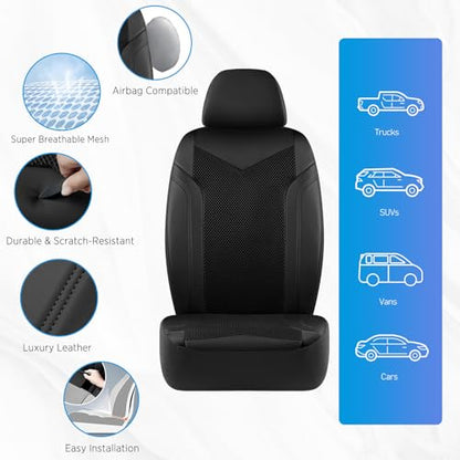 PIC AUTO Car Seat Cover, Super Breathable Mesh Front Seat Cover for Cars, Black Leather Seat Covers, Universal Fit, Durable, Airbag Compatible, Suitable for SUVs, Trucks, Sedans, and Vehicles - color: Black