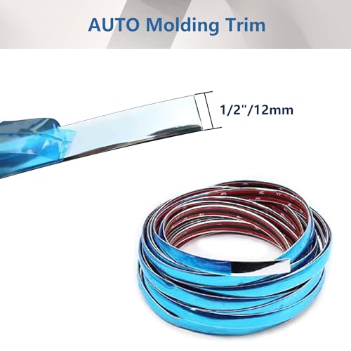 1/2 Inch Wide Silver Chrome Tape for Cars 16.4ft Scratch-Proof Glossy Automotive Trim Molding Universal Decorative Chromes Trim Strip Tape for Cars Trucks RV Doors Windows Bumpers Car Accessories