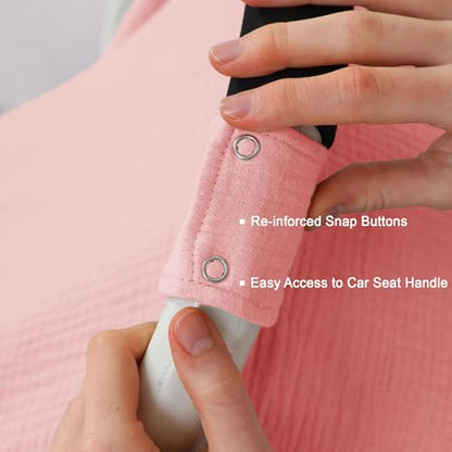 100% Muslin Cotton Car Seat Cover Baby, Carseat Canopy Cover, Universal Fit Stroller Covers for Boys and Girls (Pink) - color: pink