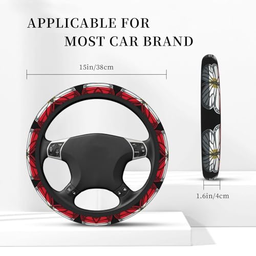 Butterfly Egyptian Flag Breathable Neoprene Steering Wheel Cover - Anti-Slip Floral Design Universal Fit for Cars/Trucks/Suvs (14.5"-15" Inch) - color: Butterfly Egyptian Flag