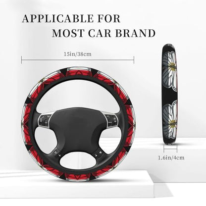 Butterfly Egyptian Flag Breathable Neoprene Steering Wheel Cover - Anti-Slip Floral Design Universal Fit for Cars/Trucks/Suvs (14.5"-15" Inch) - color: Butterfly Egyptian Flag