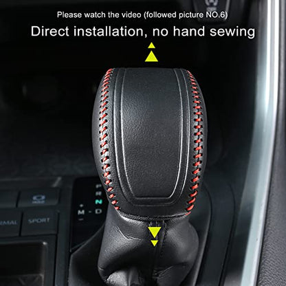 for RAV4 2019-2025 Gear Shift Knob Cover, Genuine Leather Interior Protective Gear Shift Trim for Toyota Highlander 2020-2026- Red Trim - color: Leather Red Trim
