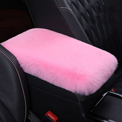 6pcs in 1 Set Fluffy Faux Wool Steering Wheel Cover & Soft Handbrake Cover & Gear Shift Cover & 2pcs Seat Belt Shoulder Pads & Center Console Cover Warm Universal Fit (Pink) - color: Pink