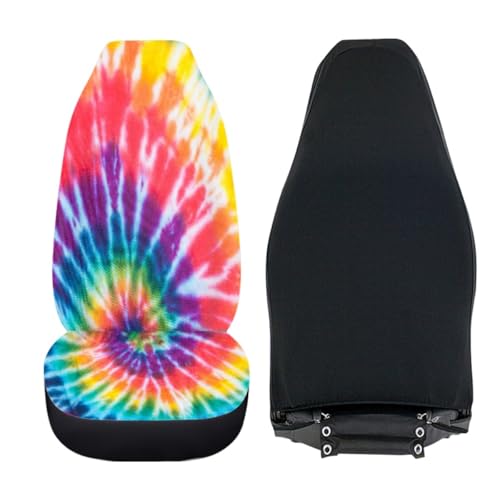 Pehede Car Seat Cover Rainbow Color Tie Dye Front for Cars, Easy to Install Cover Set, Accessories Auto Trucks Van SUV,2 Packs - color: Multi28