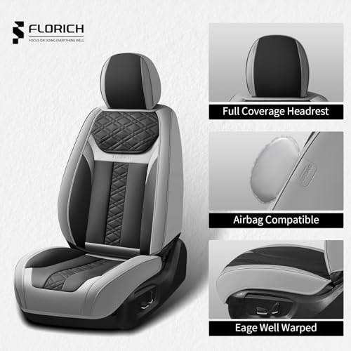 Seat Covers, Atomutive Car Seat Covers Full Sets, Waterproof Seat Cover for Cars, Luxury Leather Universal Seat Cover Accessories Fit for Most Cars SUV Truck Sedans(Grey)