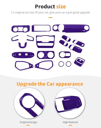 Hoolcar 21Pcs Full Set Interior Decoration Trim Kit for Jeep Wrangler JL JLU Gladiator JT 2024+ Central Control Panel Reading Light Air Conditioning Vent Cover Trim, Purple