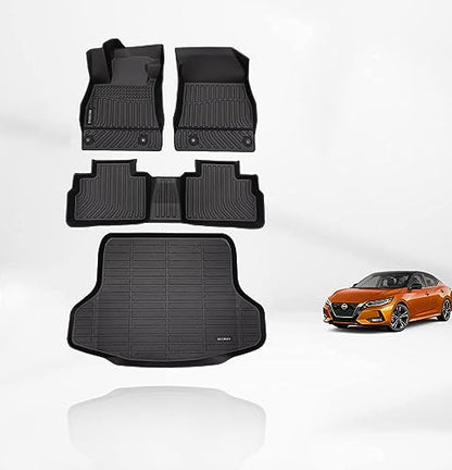 KELCSEECS Floor Mats & Cargo Liner Custom for 2026 2025 2024 2023 2022 2021 2020 Nissan Sentra All Weather Floor Liners Car Mats Nissan Sentra Floor Mats Trunk Mat Accessories - style: 4)For 2020-2026 Nissan Sentra Full Set
