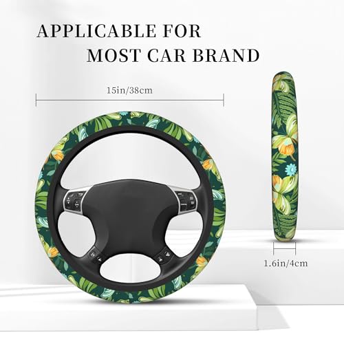 Tropical Butterflies and Plants Steering Wheel Covers Universal 15 Inch Car Wheel Cover,Anti-Slip Breathable Car Accessories Protector Fit for Trucks,Sedans,SUVs,Vans - color: Tropical Butterflies and Plants