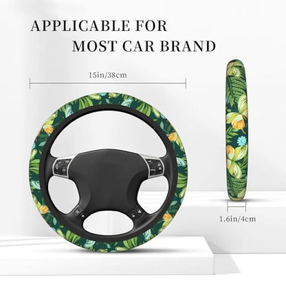 Tropical Butterflies and Plants Steering Wheel Covers Universal 15 Inch Car Wheel Cover,Anti-Slip Breathable Car Accessories Protector Fit for Trucks,Sedans,SUVs,Vans - color: Tropical Butterflies and Plants