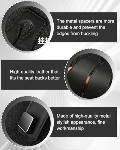 2 Pcs Car Hooks for Headrest, Adjustable Vehicle Seat Back Car Organizers and Storage Accessories, Universal Fit Double Metal Leather Purse Holder for Car(Black) - color: Black