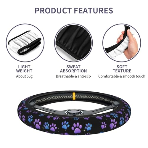 Paw Prints Steering Wheel Cover - Purple Dog Paws Steering Wheel Cover Women Men Car Cup Holder Pad 2 Pack Decor Anti-Slip Auto Neoprene Universal 15 Inch Steering Wheel - color: Purple dog claws