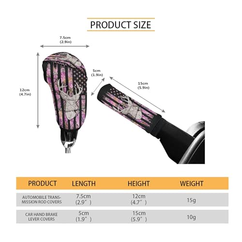 Deer Car Handbrake Cover American Flag Gear Shift Knob Cover Pink Camo Hunting Universal Automobile Accessories Set for Men Women - color: Deer American Flag Pink Camo