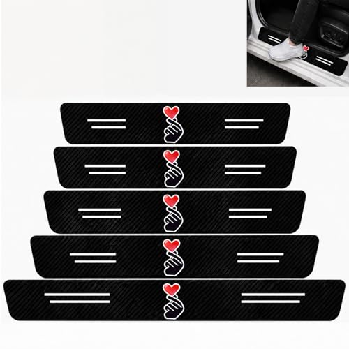 5PCS Finger Heart Car Door Sill Protector, Carbon Fiber Leather Door Sill Sticker, Anti-Scratch Scuff Plate Sticker for All Car Models, Cute Car Accessories Decor, Finger Heart Gifts for Men Women - color: Finger Heart