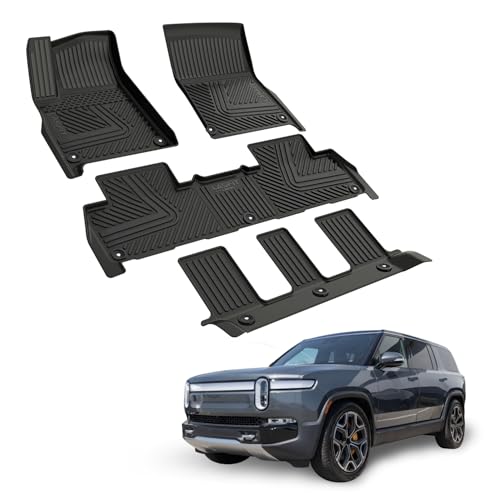 LASFIT Floor Mats for Rivian R1S 2022 2023 2024, All Weather Floor Liner TPE Custom Fit Car Mats for Rivian R1S 1st & 2nd & 3rd Row Rubber Mats, Black,Tasteless, Durable and Easy to Clean - size: 2022-2024 | For Rivian R1S | 1st & 2nd & 3rd Row