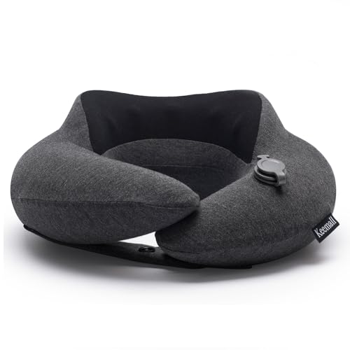 Keemall Inflatable Neck Pillow, Premium Travel Neck Pillow for Airplane Headrest Sleep - 3rd Generation, Double Comfort Plane Pillow for Long Flight - color: Senior Grey, size: Medium