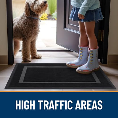 OLANLY Front Door Mat Indoor Outdoor Entrance, Waterproof All-Season, All-Weather Doormat, Sturdy Natural Rubber, Fade Resistant, Low Profile, Easy Clean Patio Porch Entryway Mat, 71x23, Black