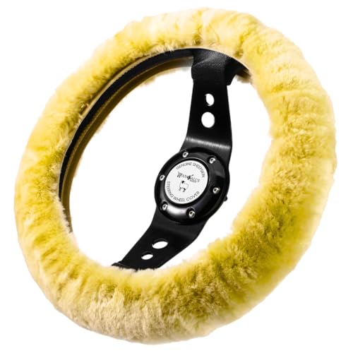 Andalus Brands Luxury Fluffy Car Steering Wheel Covers – Genuine Merino Sheepskin, Soft Fuzzy Car Steering Wheel Cover for Women, Universal 14.5-15" Size, Plush Fur Cute Auto Accessories, Lemon - color: Lemon