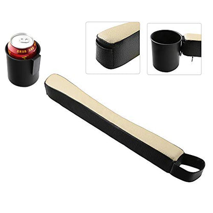 Supin 2 Prices Car Seat Gap Filler Pad PU Leather Console Side Pocket Organizer and one Cup for Cellphone Wallet Coin Key (Black+Beige) - color: Black+Beige