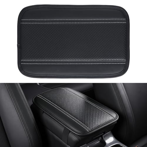 Amiss Car Center Console Cover, Upgraded Leather Car Armrest Cushion, Universal Waterproof Cushion Pad, Non-Slip Car Interior Accessories, Fits Most Sedans SUVs Trucks (Black-Slivery) - color: silvery-line, size: Without Storage