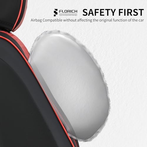 Leather Front Seat Covers Red Car Seat Cover Breathable Waterproof Seat Cover for Cars Automotive Seat Covers 2 Front Seats Protector Universal Fit for Most Car Truck SUV, Black&Red