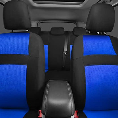 CAR PASS 3D Air Mesh Car Seat Covers Full Sets w/5mm Sponge, 4Pcs Waterproof Car Floor Mats, Steering Wheel Cover Universal Fit for SUV Sedan Truck, Airbag Compatible Automotive Interior(black & blue) - color: Blue Combo