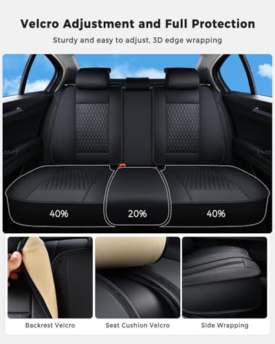 Huidasource Back Seat Covers, Luxury Nappa Leather Rear Seat Cover with Velcro Adjustable, Child Seats, Ventilation Holes, Seat Belts, Car Back Seat Cover Universal Fit for Most Cars SUV Trucks, Black - color: R# Black, size: Rear