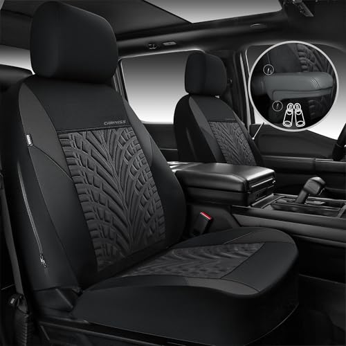 CAR PASS Neoprene Waterproof Seat Covers Two Front, Wetsuit Car Seat Covers 2pcs Universal Fit for Vans, Truck, SUV, 3D Tyre Embossed Seat Covers Anti Slip with Armrests, Aibag Compatible(Black Gray) - color: Black and Charcoal Neoprene, size: Two Front