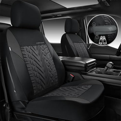 CAR PASS Neoprene Waterproof Seat Covers Two Front, Wetsuit Car Seat Covers 2pcs Universal Fit for Vans, Truck, SUV, 3D Tyre Embossed Seat Covers Anti Slip with Armrests, Aibag Compatible(Black Gray) - color: Black and Charcoal Neoprene, size: Two Front