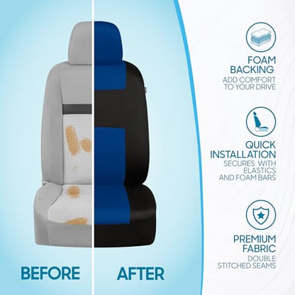 BDK PolyPro Car Seat Covers Full Set in Blue on Black, Front and Rear Split Bench Seat Covers for Cars, Easy to Install Car Seats Cover Set and Accessories for Auto Trucks Van SUV - Blue - color: Blue
