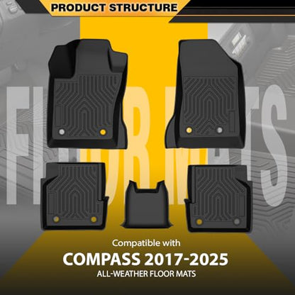 Floor Mats & Cargo Liner Fit Jeep Compass 2017 2018 2019 2020 2021 2022 2023 2024 2025 All Weather Protection TPE Floor Liners 1st & 2nd Row Black, alfombras para carro - size: Fit Compass 2017-2025 | Black 3PCS