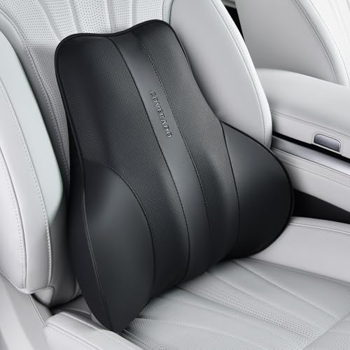 Coverado Lumbar Support Pillow for Car, Ergonomic Memory Foam Back Pillow for Office Chair, New Back Cushion for Pain Relief, PU Leather Car Lumbar Support for Driving Seat - BK - color: Black-new, size: Lumbar Pillow