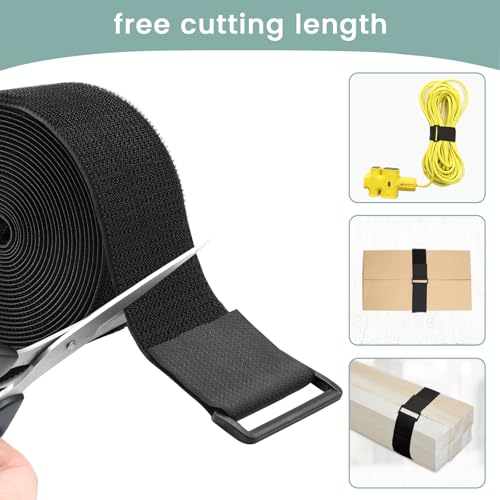 1.5In x 32Ft Cable Straps Heavy Duty With 40 Buckles, Black Hook and Loop Straps, Reusable Cable Ties for Organizer or Storage - size: 1.5In x 32Ft