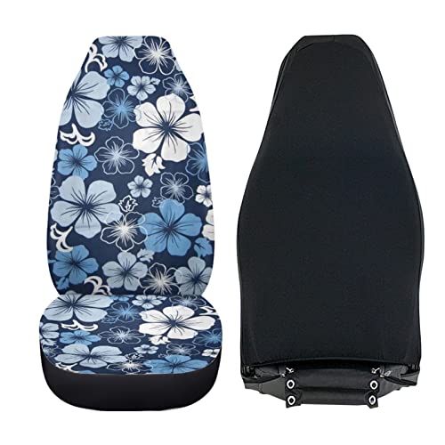 Dreaweet Hawaiian Hawaii Aloha Print with White Hibiscus Flower Car Seat Covers Front Seat Protector Cover Mat Full Set of 2pc Universal Bucket Seat Cover for Car SUV Automotive - color: Flower-7