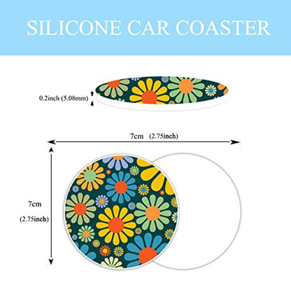 Hippie Daisy Flower Steering Wheel Cover for Women Men with 2 Pcs Car Coasters, Universal 14.5-15 Inch Rainbow Steering Wheel Covers Non-Slip Car Accessories for Girls - color: Daisy