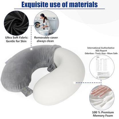 SAIREIDER Travel Pillows for Sleeping Airplane 100% Pure Memory Foam Neck Pillow for Airplanes Washable Cover(Grey) - color: Grey