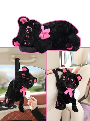 Car Tissue Holder Cute Cat Tissue Box Cover Plush Doll Animals Hanging Paper Organizer for Bathroom Bedroom Office Plushie Accessory Adorable Auto Decoration - style: PinkCat
