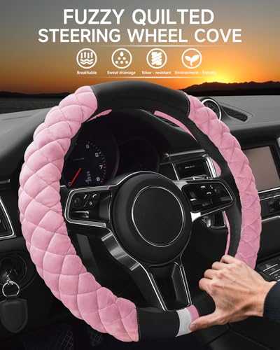 Cxtiy Universal Car Steering Wheel Cover Fluffy Winter Plush Steering Wheel Cover (A-Pink) - color: A-pink