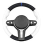 MEWANT Hand-Stitched Steering Wheel Cover for BMW (M Sport) F22 F23 F30 F34 F32 F33 F36 F10 F07 F12 F13 F06 F39 F25 F26 F15 F16, DIY Custom Fit Steering Wheel Wrap for BMW - color: 13:IT-ALCAN with blue layer & white leather